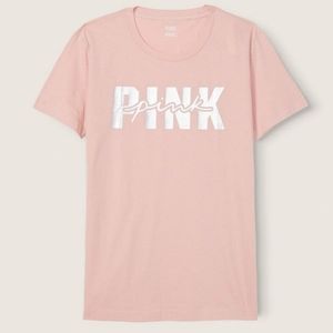 PINK Short Sleeve Campus T-Shirt in Blush w Silver Metallic Logo M NWT